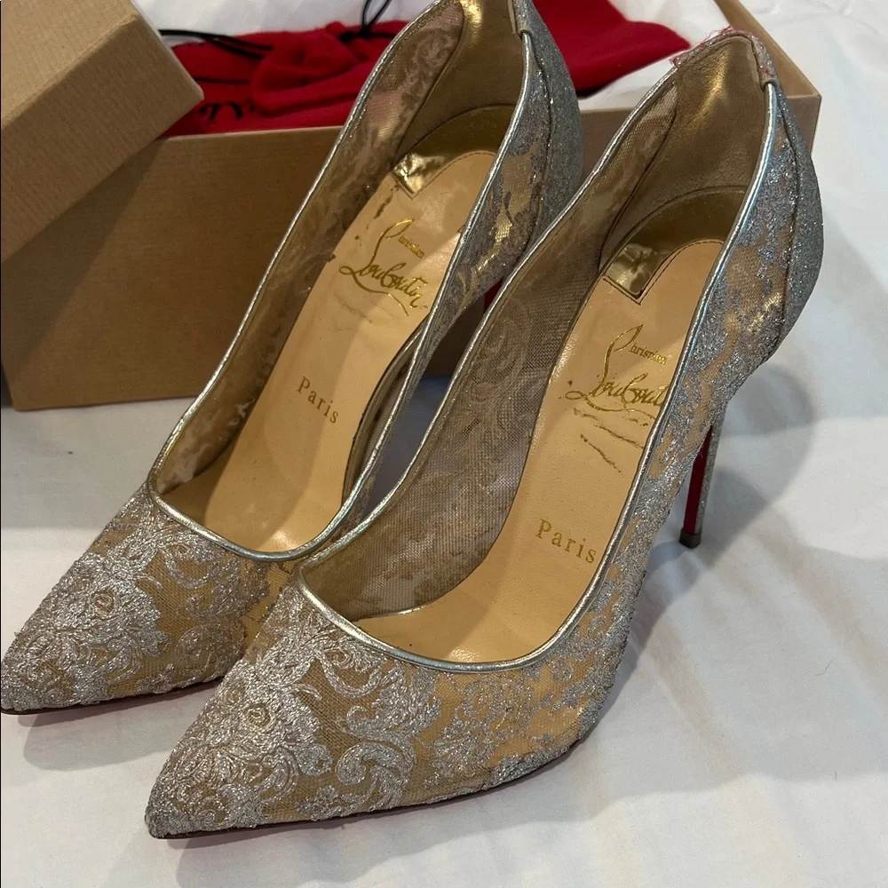Christian Louboutin Glitter Lace Heels - Picture 3 of 10